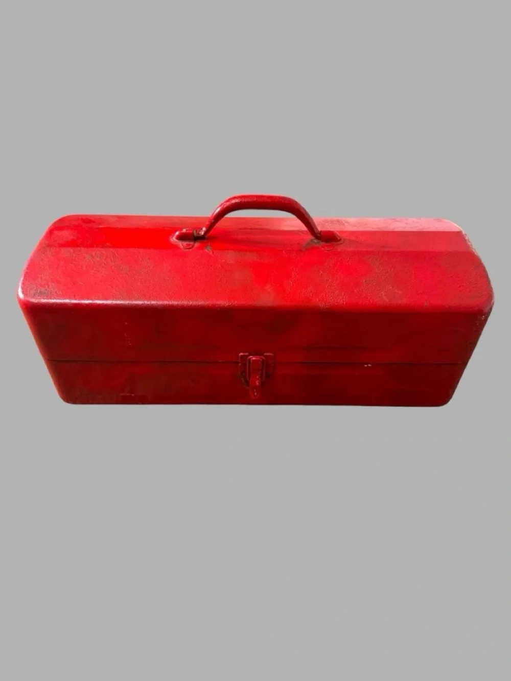 Vintage red metal cantilever toolbox – Blue tiered trays industrial storage